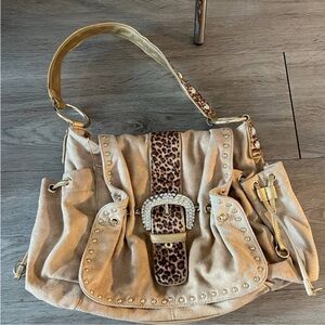 Rare Y2K Tan Women's Bag with Leopard Accent